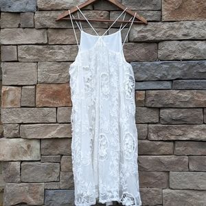 Little White Lies Lined Sheer Satin White Dress, S